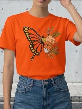 Orange Butterfly Floral Graphic Tee